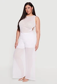 Plus High Waisted Wide Leg Mesh Pants