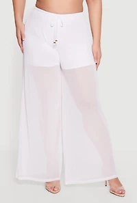 Plus High Waisted Wide Leg Mesh Pants