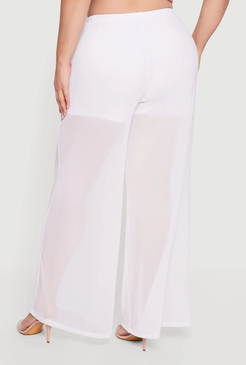 Plus High Waisted Wide Leg Mesh Pants