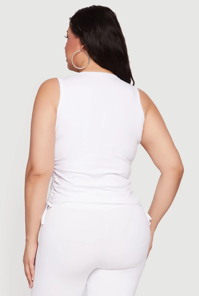 Plus Side Ruched Crew Neck Tank Top