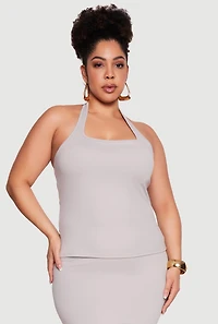 Plus Shelf Bra Soft Knit Halter Top