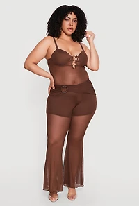 Plus Metallic O Ring Mesh Sweetheart Neckline Top
