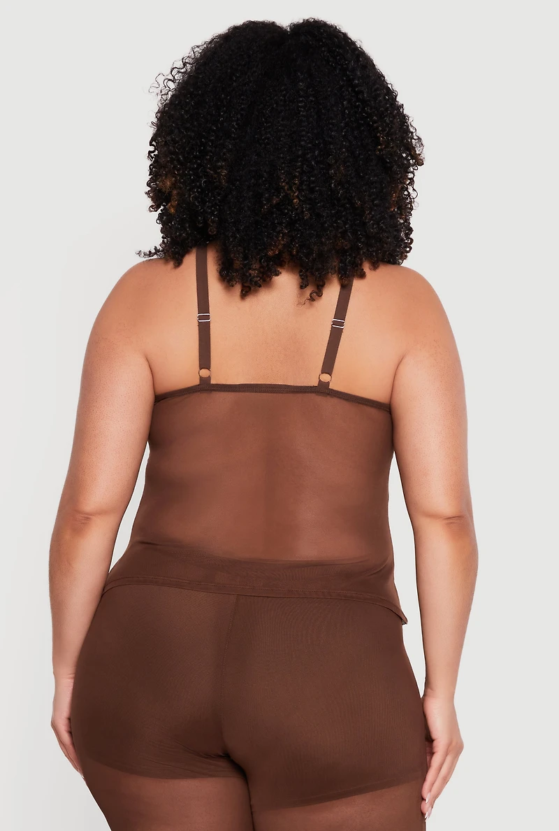 Plus Metallic O Ring Mesh Sweetheart Neckline Top
