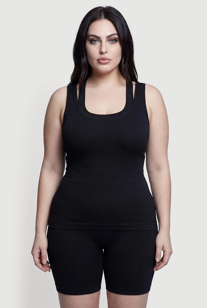 Plus Ribbed Knit Scoop Neck Racerback Tank Top