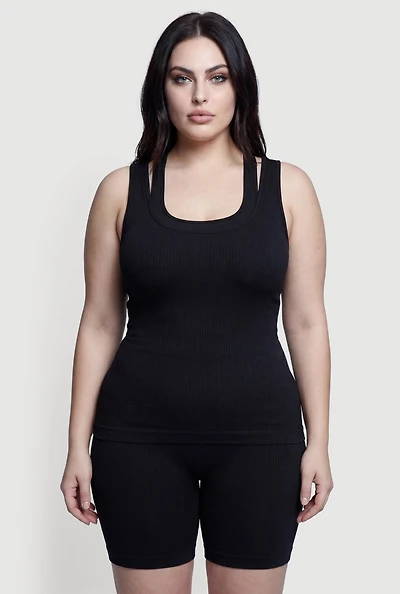 Plus Ribbed Knit Scoop Neck Racerback Tank Top