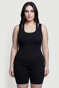 Plus Ribbed Knit Scoop Neck Racerback Tank Top