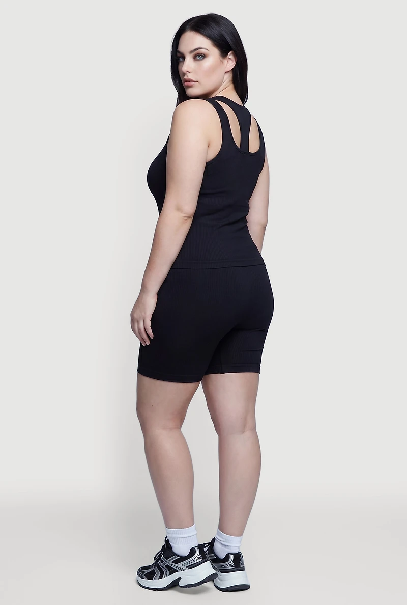 Plus Ribbed Knit Scoop Neck Racerback Tank Top