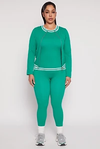 Womens Plus Size Seamless Varsity Stripe Track Jacket, Green, Size 1X-2X