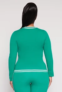 Womens Plus Size Seamless Varsity Stripe Track Jacket, Green, Size 1X-2X