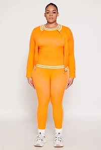 Womens Plus Size Seamless Varsity Stripe Track Jacket, Orange, Size 2X-3X