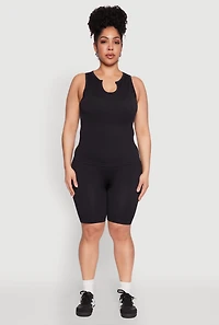 Womens Plus Seamless Ribbed Notch Neck Tank Top, 1X-2X