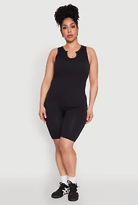 Womens Plus Seamless Ribbed Notch Neck Tank Top, 1X-2X