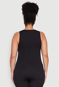 Womens Plus Seamless Ribbed Notch Neck Tank Top, 1X-2X