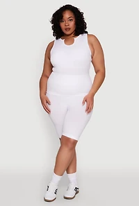 Womens Plus Size Seamless Ribbed Notch Neck Tank Top, White, Size 2X-3X