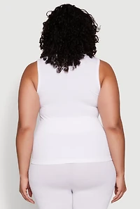 Womens Plus Size Seamless Ribbed Notch Neck Tank Top, White, Size 2X-3X
