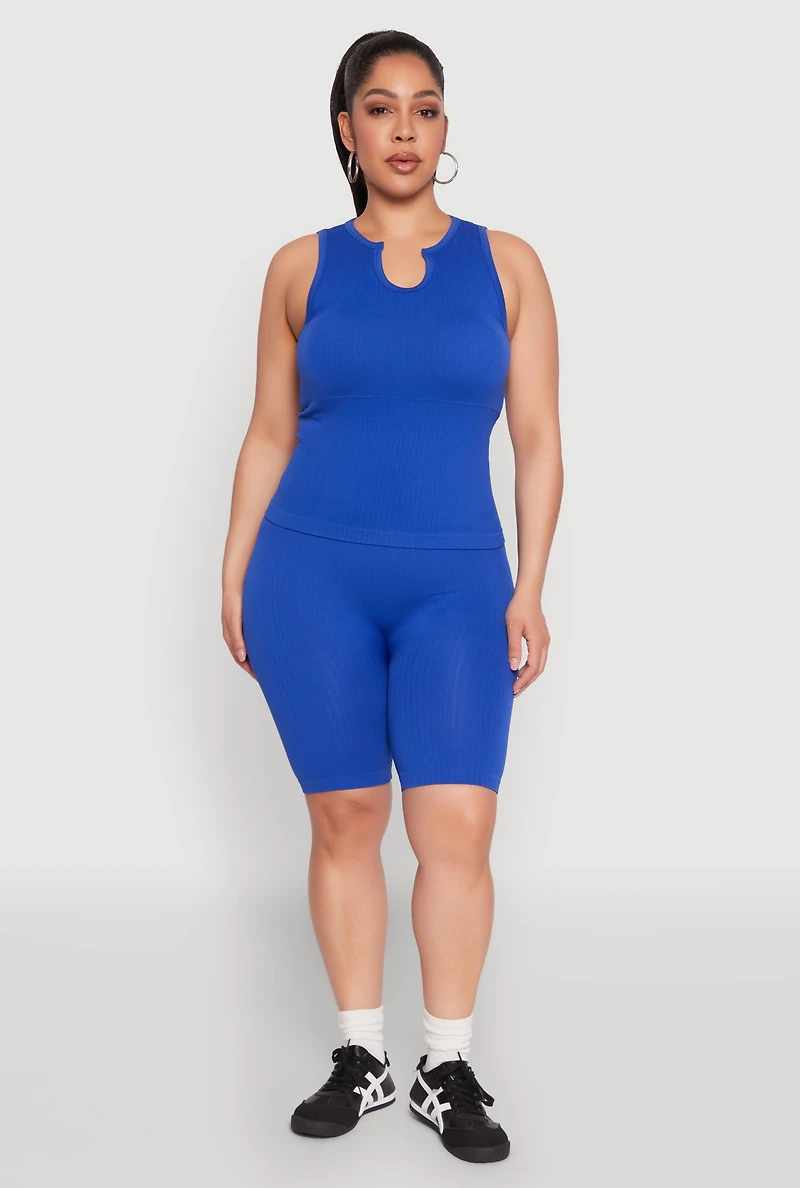 Plus Seamless Ribbed Notch Neck Tank Top