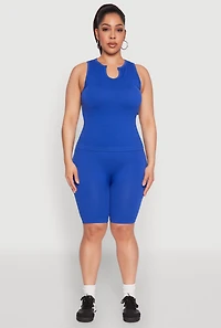 Womens Plus Seamless Ribbed Notch Neck Tank Top, 2X-3X