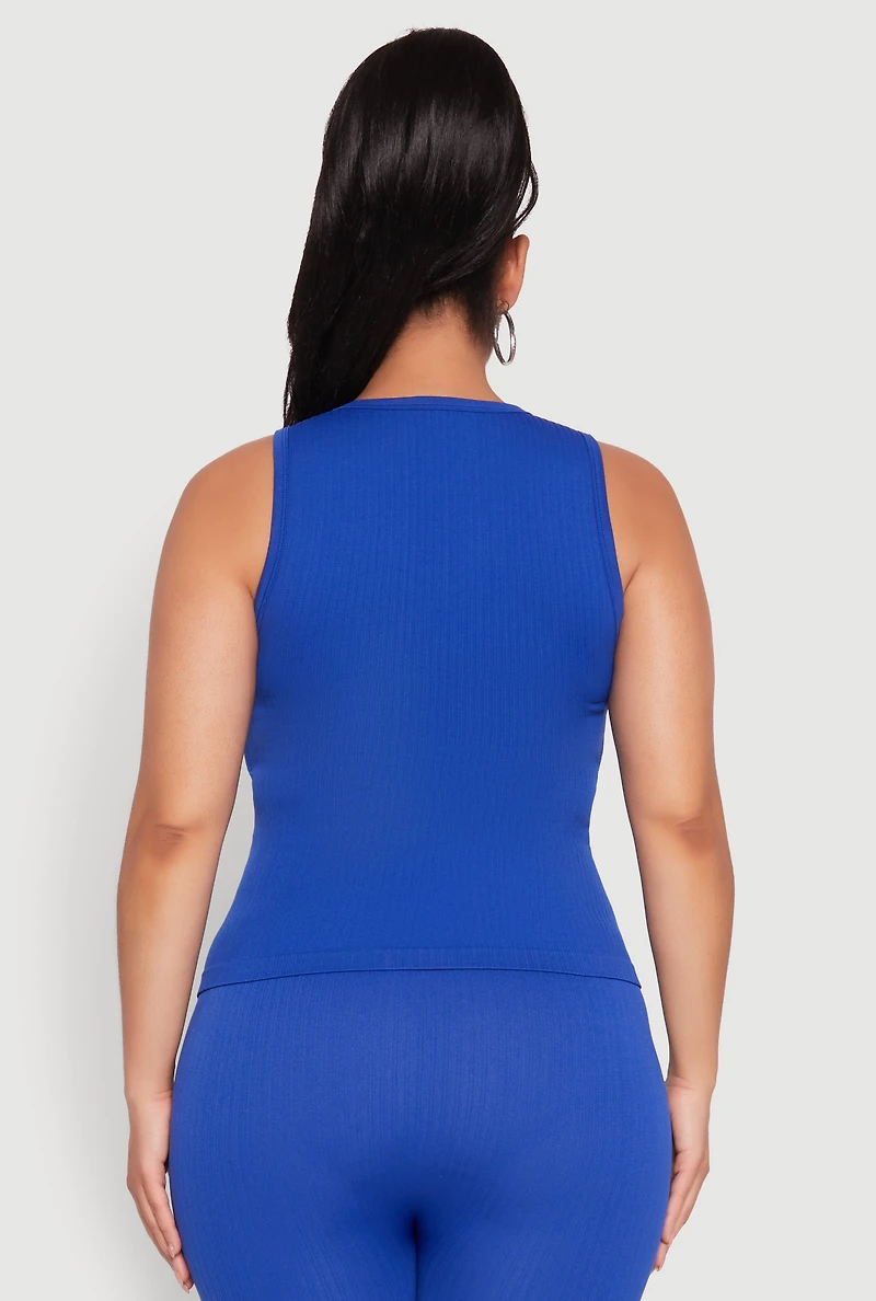 Plus Seamless Ribbed Notch Neck Tank Top