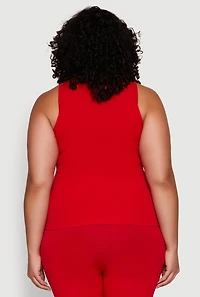 Womens Plus Size Seamless Ribbed Notch Neck Tank Top, Red, Size 2X-3X