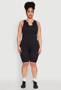 Womens Plus Size Seamless Rib Knit Biker Shorts, Black, Size 1X-2X