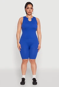 Womens Plus Size Seamless Rib Knit Biker Shorts, Blue, Size 1X-2X
