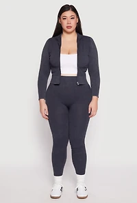 Womens Plus Seamless Acid Wash Zip Front Top, 1X-2X