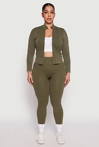 Womens Plus Size Seamless Acid Wash Zip Front Top, Green, Size 2X-3X