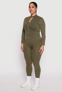 Womens Plus Size Seamless Acid Wash Zip Front Top, Green, Size 2X-3X