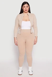 Womens Plus Seamless Acid Wash Zip Front Top, Beige,
