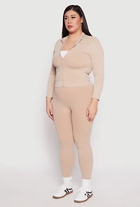 Womens Plus Seamless Acid Wash Zip Front Top,