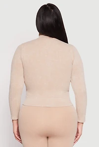 Womens Plus Seamless Acid Wash Zip Front Top, Beige,