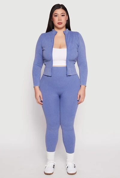 Womens Plus Size Seamless Acid Wash High Waist Leggings, Blue, Size 2X-3X