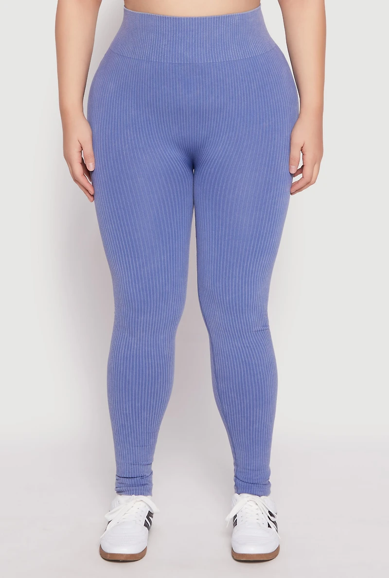 Womens Plus Size Seamless Acid Wash High Waist Leggings, Blue, Size 2X-3X