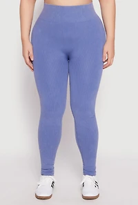 Womens Plus Size Seamless Acid Wash High Waist Leggings, Blue, Size 2X-3X