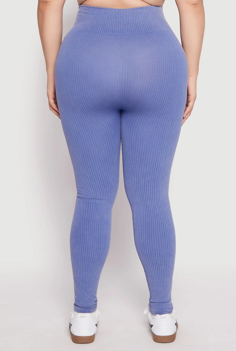 Womens Plus Size Seamless Acid Wash High Waist Leggings, Blue, Size 2X-3X