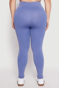 Womens Plus Size Seamless Acid Wash High Waist Leggings, Blue, Size 2X-3X