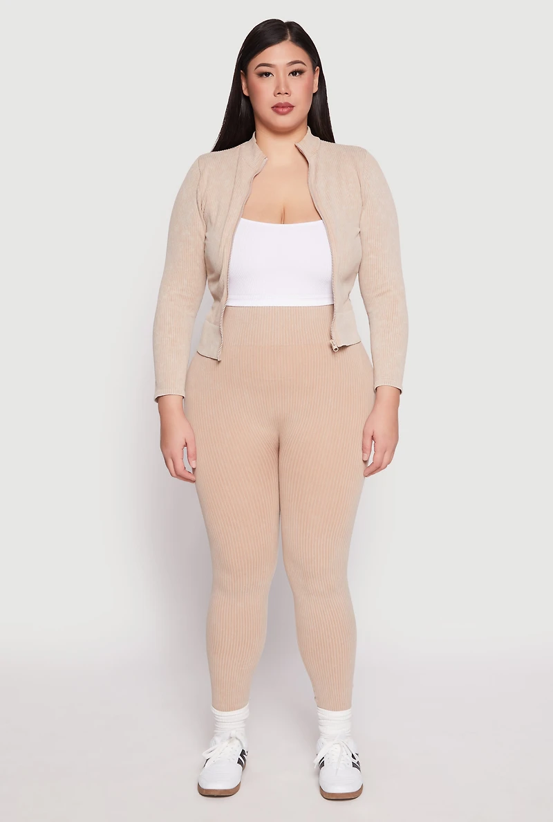 Womens Plus Size Seamless Acid Wash High Waist Leggings, Khaki, Size 1X-2X