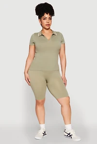 Womens Plus Contrast Trim Polo Shirt,