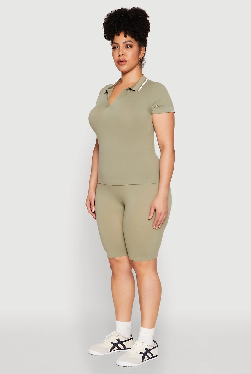 Womens Plus Contrast Trim Polo Shirt,