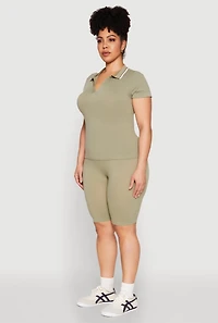 Womens Plus Contrast Trim Polo Shirt,