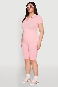 Plus Contrast Trim Polo Shirt