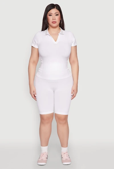 Womens Plus Size High Waisted Biker Shorts, White, Size 1X-2X