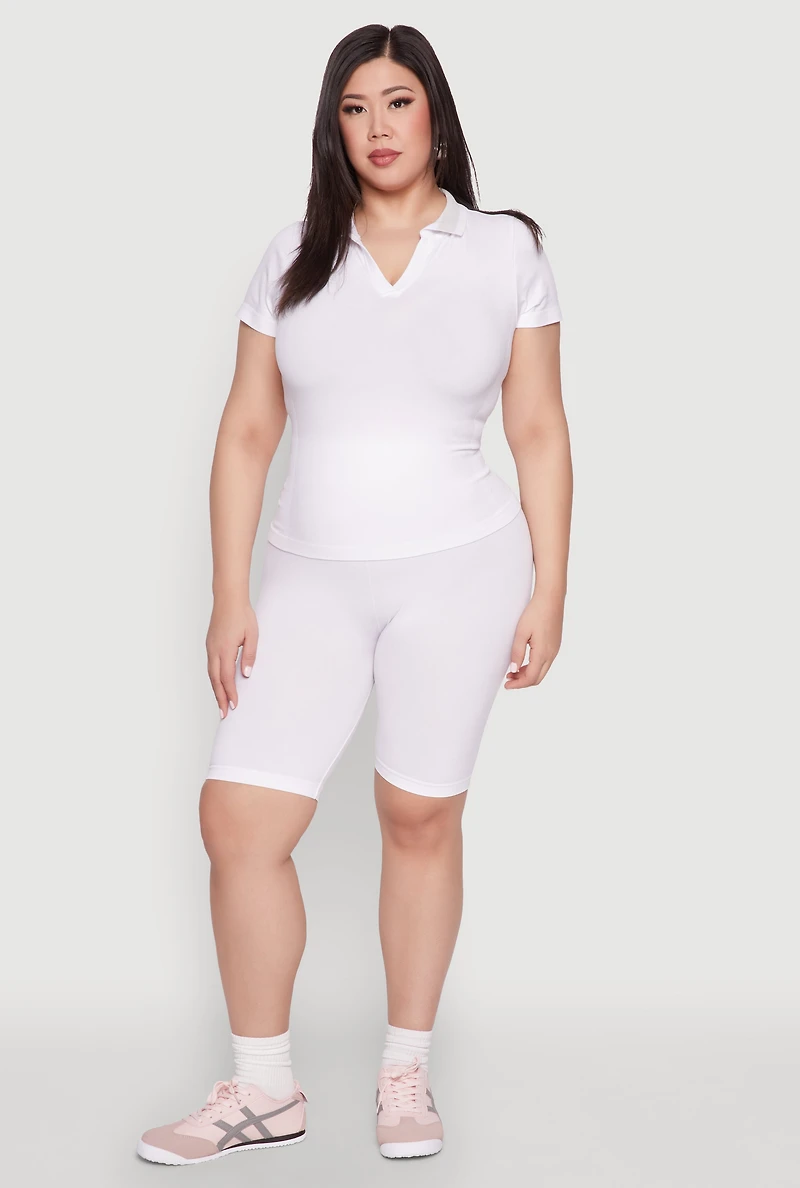 Womens Plus Size High Waisted Biker Shorts, White, Size 1X-2X