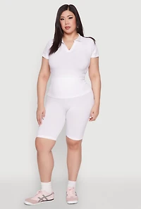 Womens Plus Size High Waisted Biker Shorts, White, Size 1X-2X