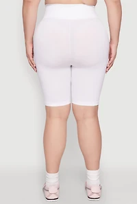 Womens Plus Size High Waisted Biker Shorts, White, Size 2X-3X
