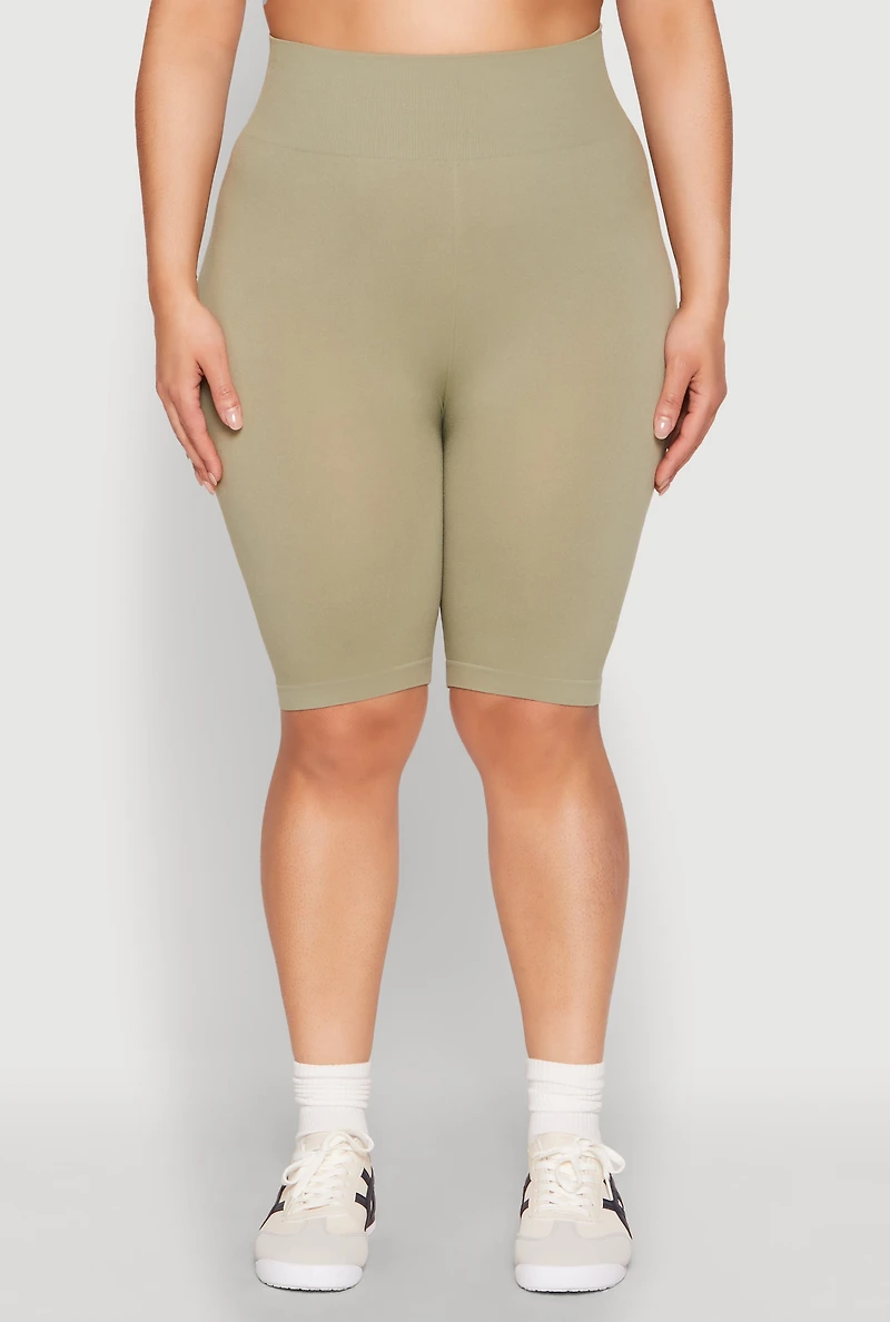 Womens Plus High Waisted Biker Shorts,