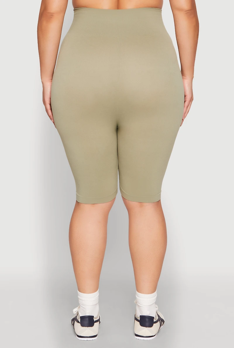Womens Plus High Waisted Biker Shorts,