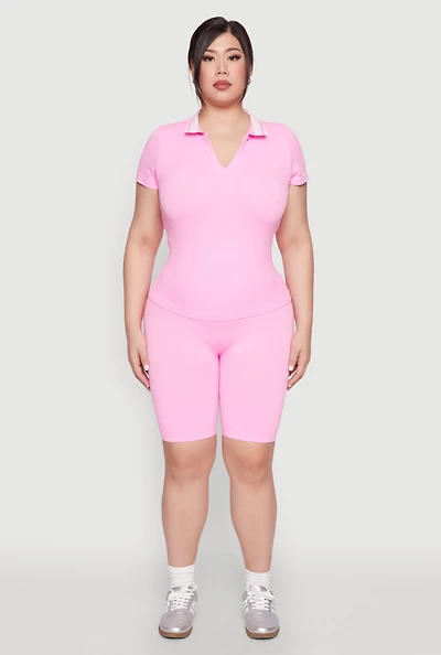Womens Plus High Waisted Biker Shorts,