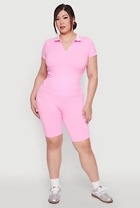 Womens Plus Size High Waisted Biker Shorts, Pink, Size 1X-2X