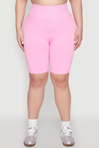 Womens Plus Size High Waisted Biker Shorts, Pink, Size 1X-2X